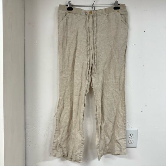 JM Collection Linen Cream Wide Leg Drawstring Waist Pull On Pants Womens 12P - Picture 1 of 11